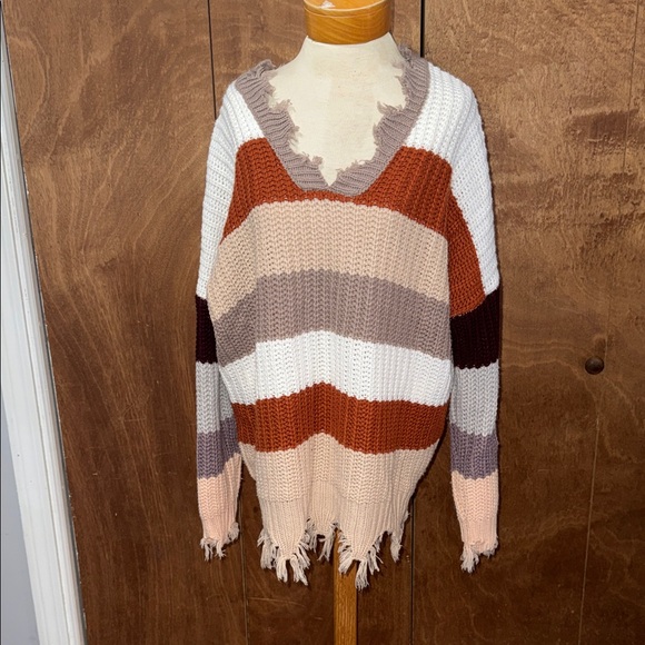 Miracle Sweaters - Miracle Multicolor V-Neck Fringed Sweater